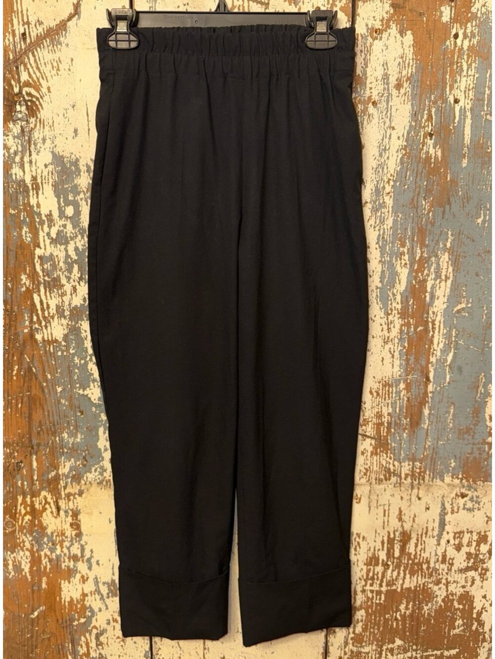 ZARA black elastic waist cuffed trousers, wide leg pants, size XS
